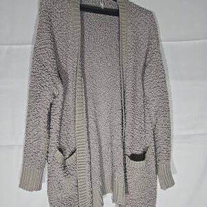 Zenana Nubby Knit Popcorn Sweater Grey Open Cardigan Pockets Women XL